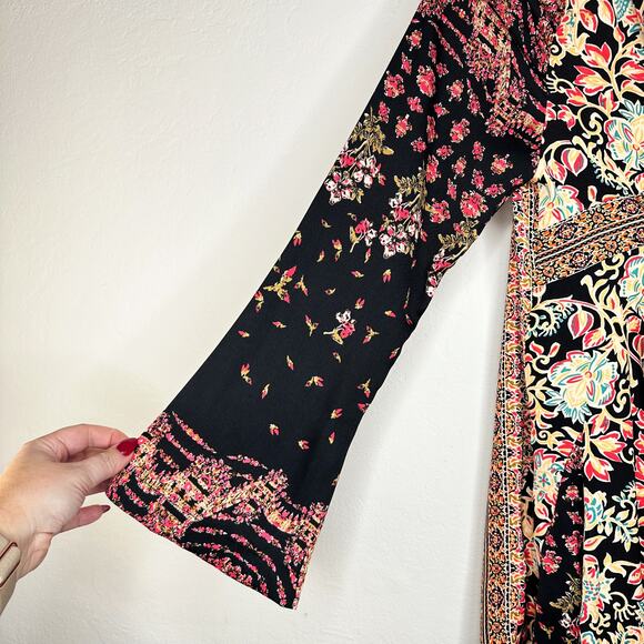 NWOT Free People Stevie Floral Paisley Long Bell Sleeve Tie Back Tunic Dress XS - Picture 6 of 15